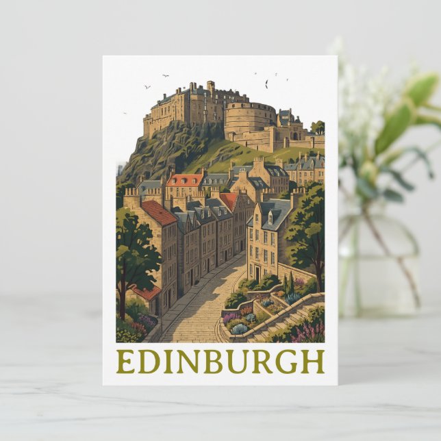 Convite Edimburgo Escócia Ícone de Viagens Antigas Castelo (Em pé/Frente)