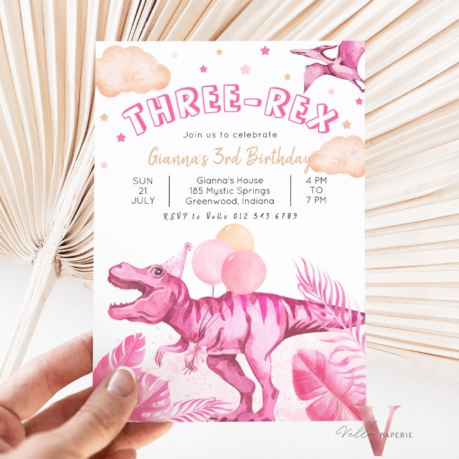 Convite Editable "AGE" Dinosaurs Trex Wild Birthday Pink (Criador carregado)