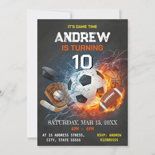 Convite Editable All Star Sports Birthday Invitation (Frente)