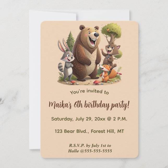 Convite Editable Animals of the Forest Birthday (Frente)
