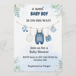 Convite Editable Baby Boy Clothes Baby Shower Invitation