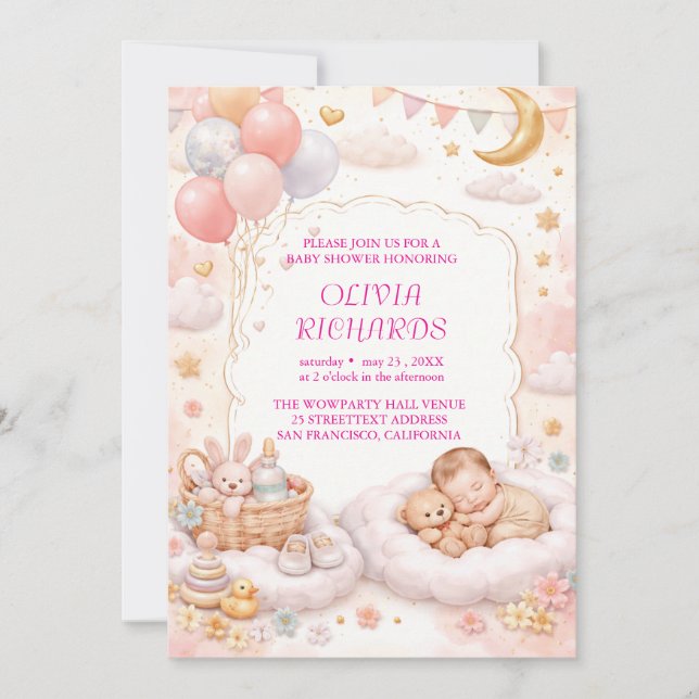 Convite Editable Baby Shower Invitation Template  (Frente)