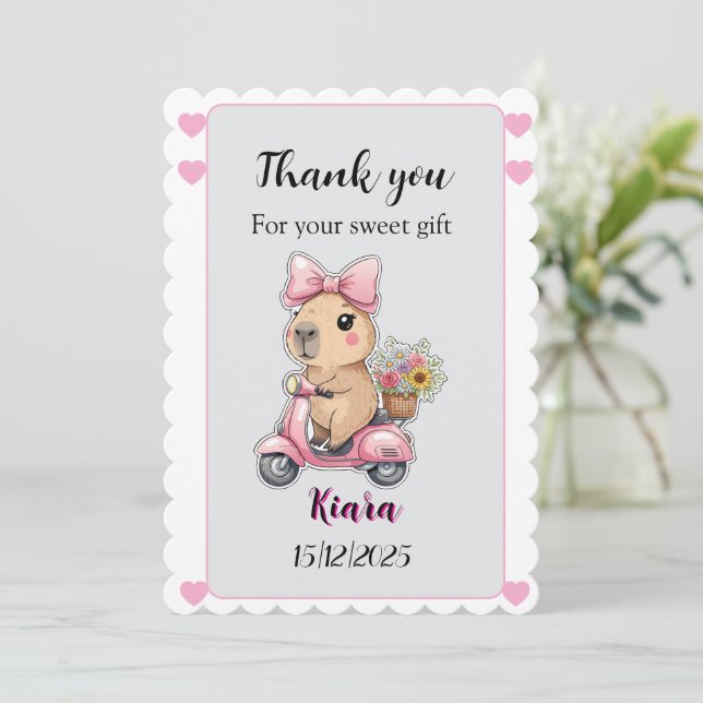Convite Editable Baby Shower Thank You Card Cute capybara (Em pé/Frente)