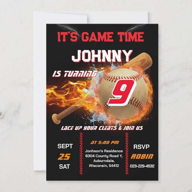 Convite Editable Baseball Birthday Invitation (Frente)