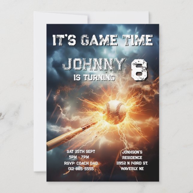 Convite Editable Baseball Birthday Invitation (Frente)