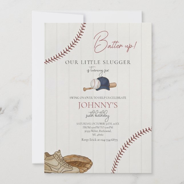 Convite Editable Baseball Birthday Invitation (Frente)