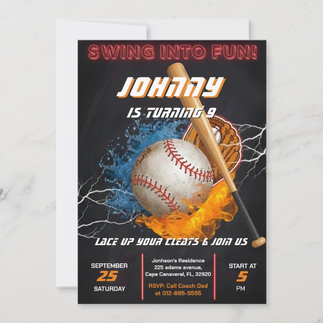 Convite Editable Baseball Birthday Invitation Template (Frente)