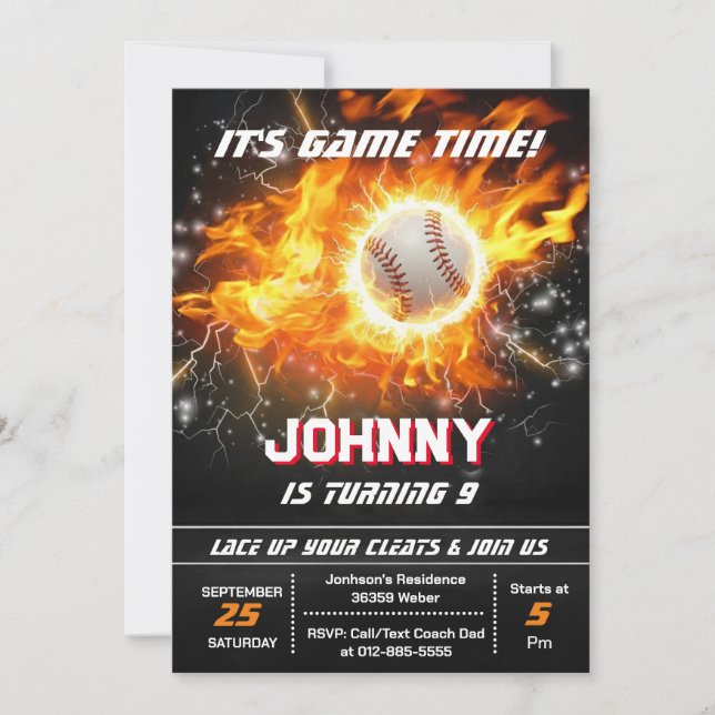 Convite Editable Baseball Birthday Party Invitation (Frente)