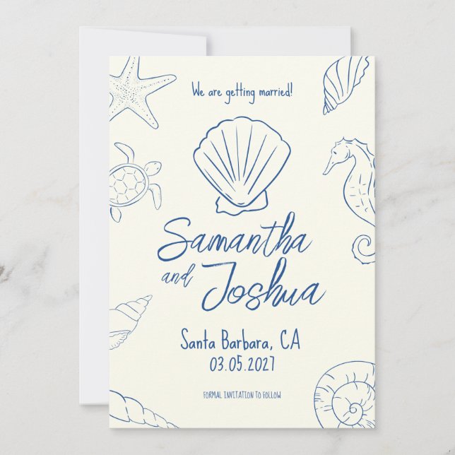 Convite Editable Beach Wedding Save the Date Card (Frente)