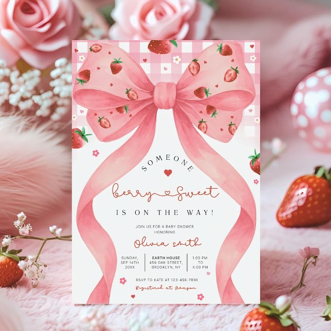 Convite Editable Berry Sweet Baby Shower Invitation, Blush (Criador carregado)