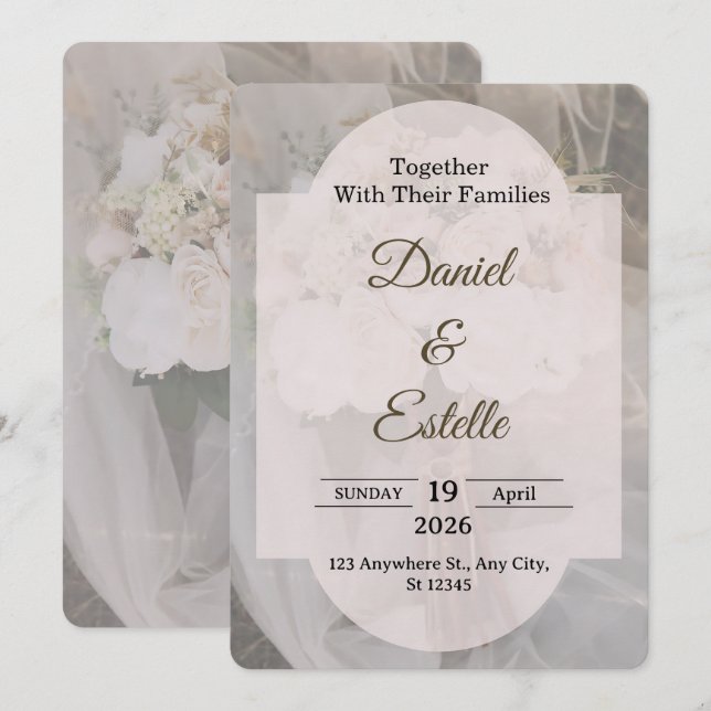 Convite Editable Boho Neutral Wedding Invitation Template (Frente/Verso)