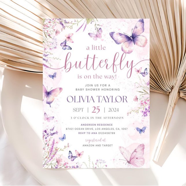 Convite Editable Butterfly Baby Shower Invitation, Pink (Criador carregado)