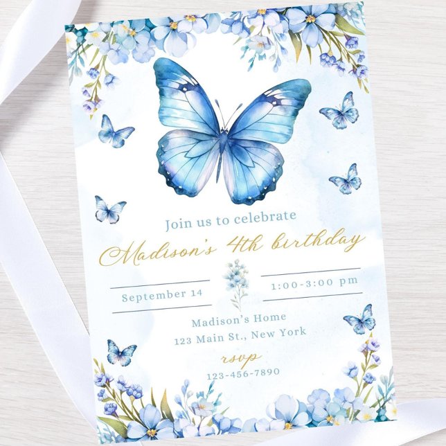 Convite Editable butterfly birthday invitation-blue butter (Criador carregado)