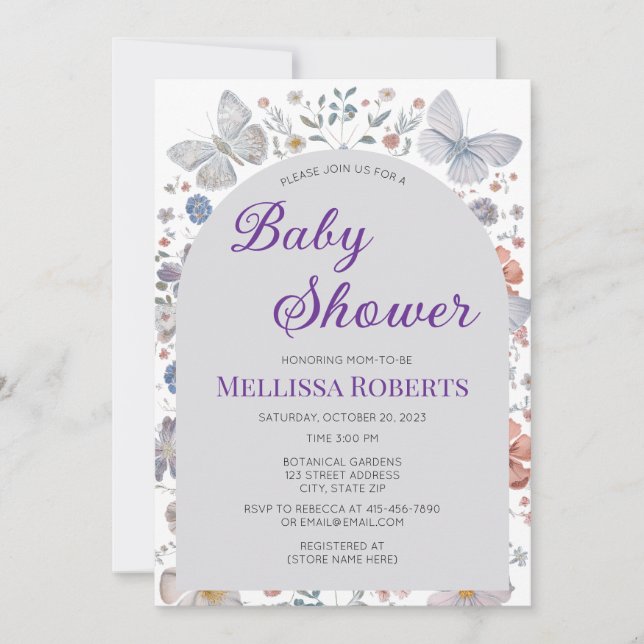 Convite Editable Butterfly Theme Baby Shower Invitation (Frente)