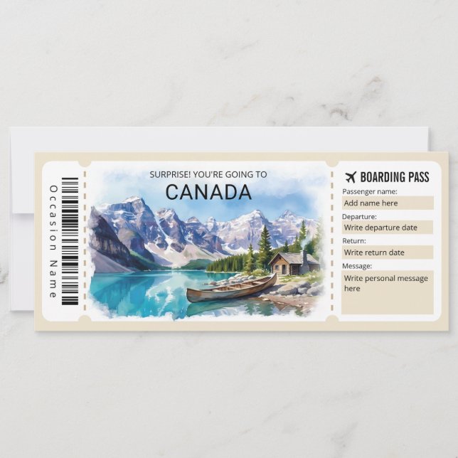 Convite Editable Canada Trip Boarding Pass Ticket (Frente)