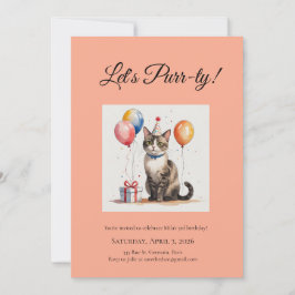 Convite Editable Cat Birthday Purr-ty Watercolour Designs