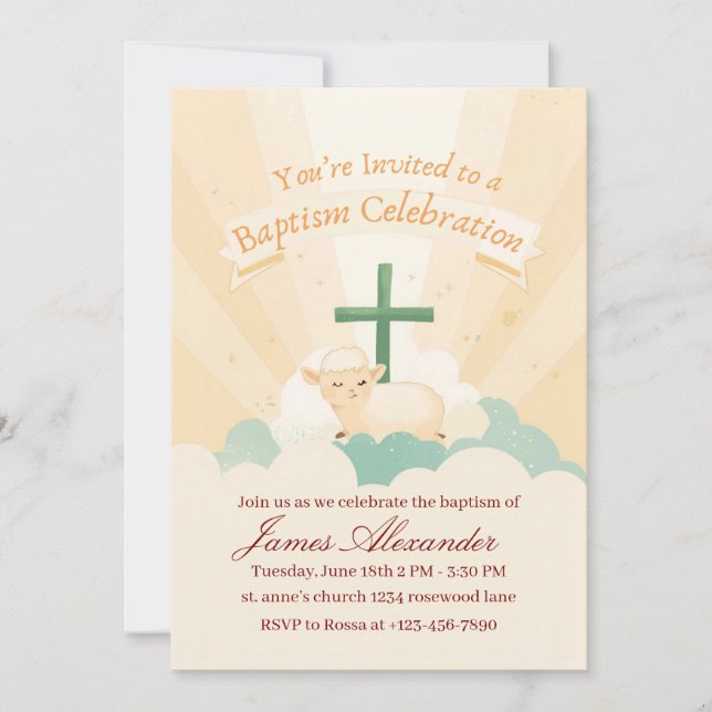 Convite Editable Classic Baby Baptism  (Frente)