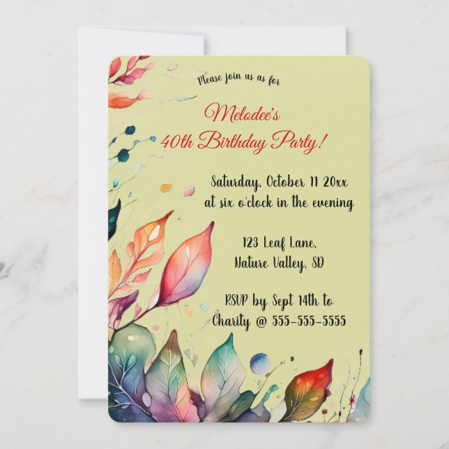 Convite Editable Colourful Leaves Invitation (Frente)