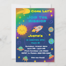 Convite Editable Crayon Style – Solar System Birthday