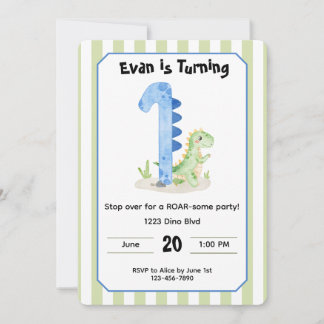 Convite Editable Dinosaur 1st Birthday Invitation 