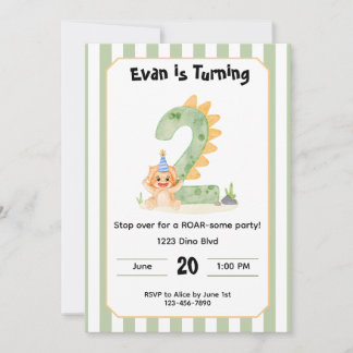 Convite Editable Dinosaur 2nd Birthday Invitation 