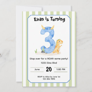 Convite Editable Dinosaur 3rd Birthday Invitation 