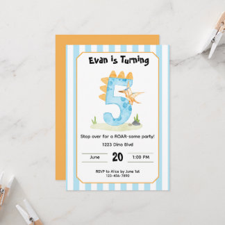 Convite Editable Dinosaur 5th Birthday Invitation 