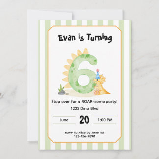 Convite Editable Dinosaur 6th Birthday Invitation 