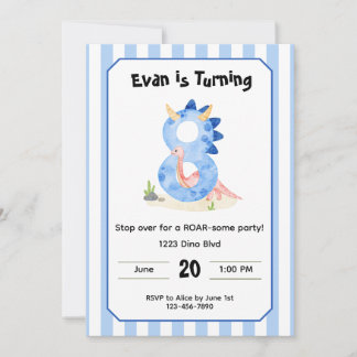 Convite Editable Dinosaur 8th Birthday Invitation 