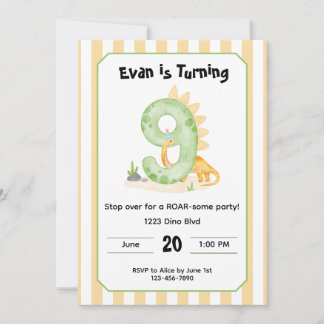 Convite Editable Dinosaur 9th Birthday Invitation 