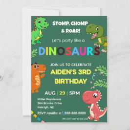 Convite Editable Dinosaur Birthday Invitation