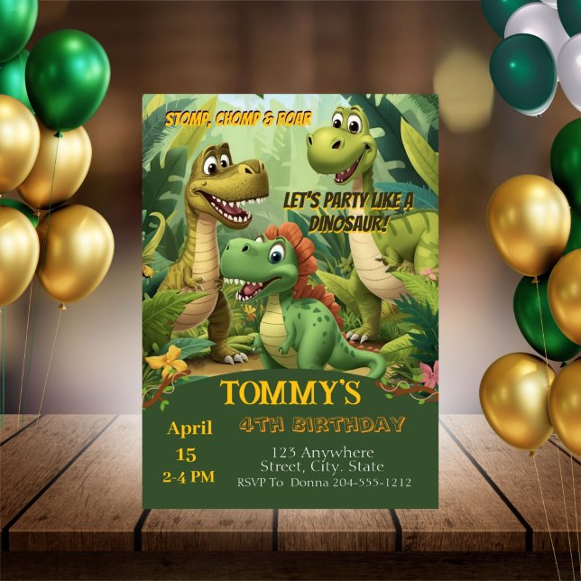 Convite Editable Dinosaur Birthday Invitation Template (Criador carregado)