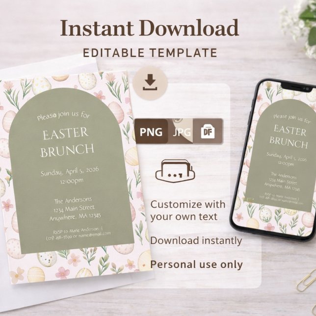 Convite Editable Easter Brunch Invitation Instant Download (Criador carregado)