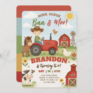Convite Editable Farm Animals Birthday