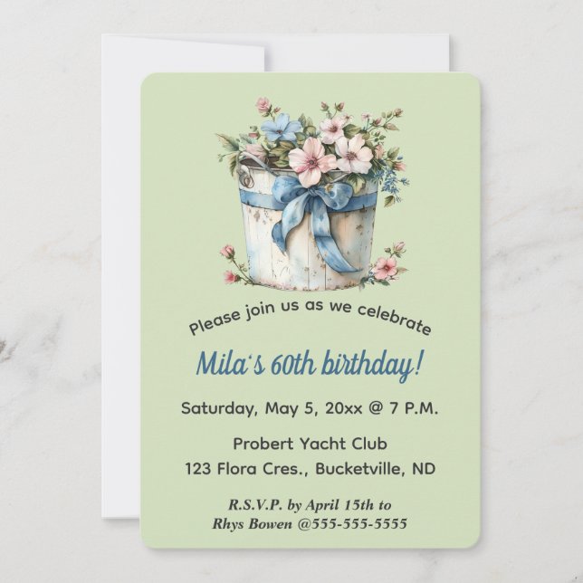 Convite Editable Flowers in a Bucket  (Frente)