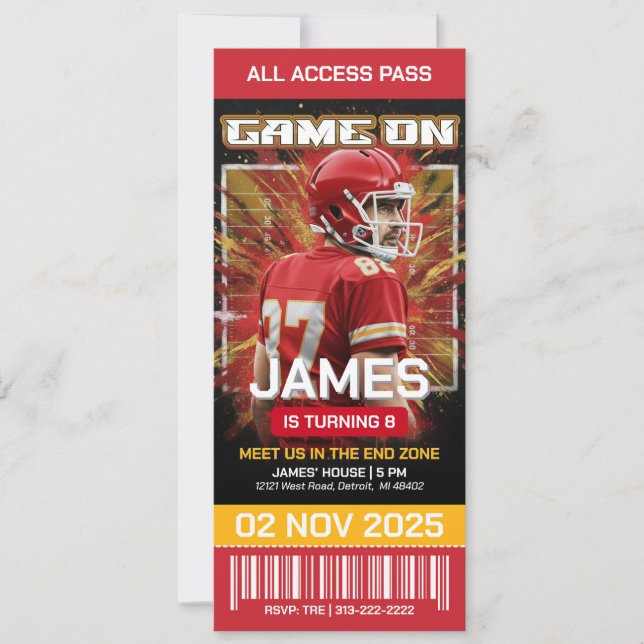 Convite Editable Football Ticket Birthday Invitation  (Frente)