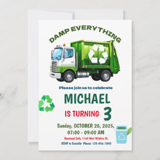 Convite Editable Garbage Truck Birthday Party Invitation