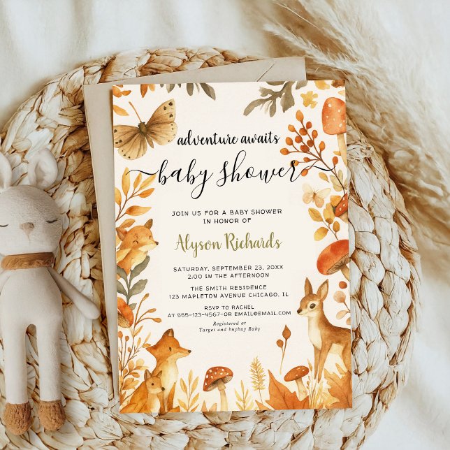 Convite Editable Gender Neutral Fall Woodland Baby Shower (Criador carregado)