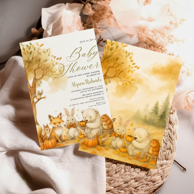 Convite Editable Gender Neutral Fall Woodland Baby Shower (Criador carregado)