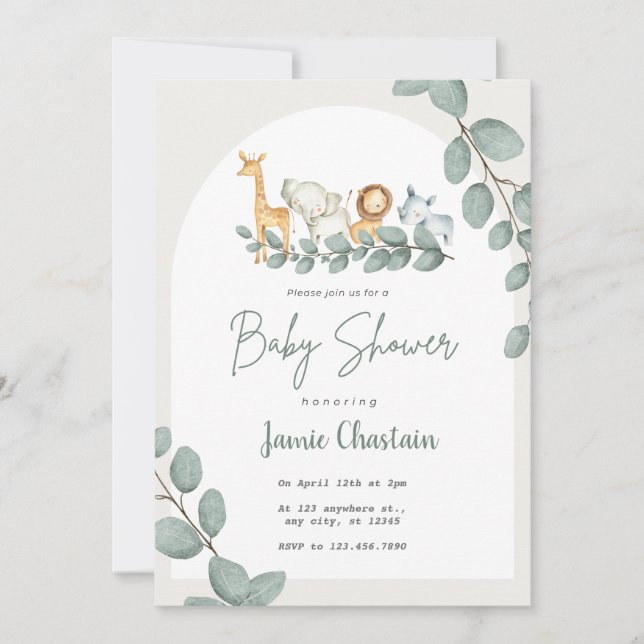 Convite Editable Greenery Baby Shower Invitation for Boy  (Frente)