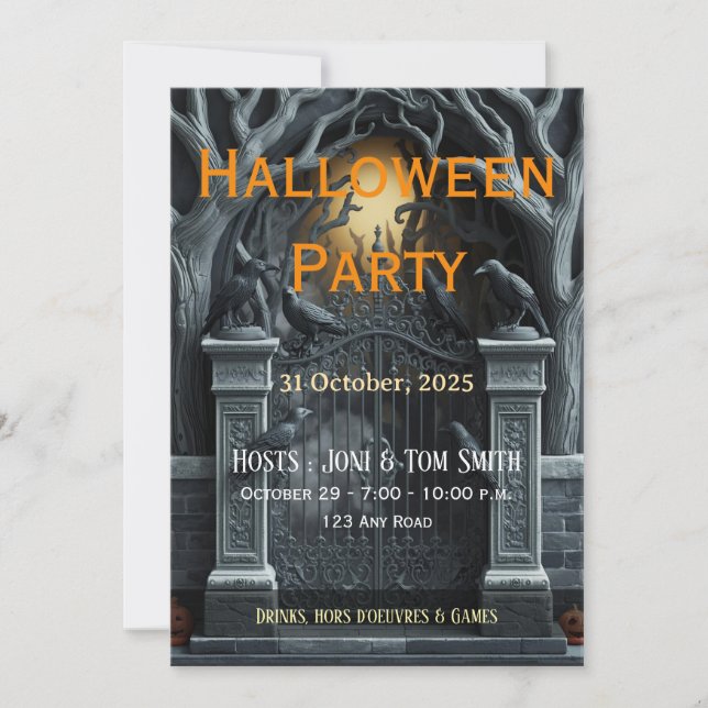Convite Editable Haunted Gate Halloween Invitation  (Frente)