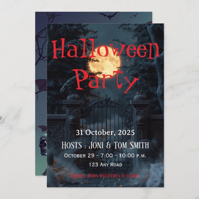 Convite Editable Haunted Gate Halloween Party Invitation  (Frente/Verso)