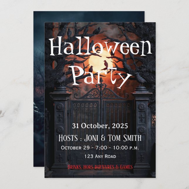 Convite Editable Haunted Gate Halloween Party Invitation (Frente/Verso)
