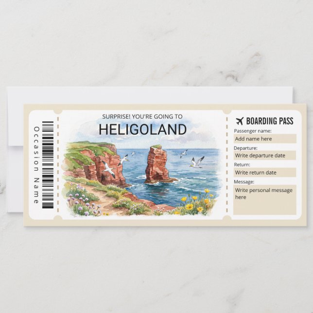 Convite Editable Heligoland Trip Boarding Pass Ticket (Frente)