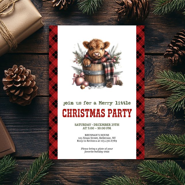 Convite Editable highland cow Christmas celebration card (Editable highland cow Christmas celebration card)