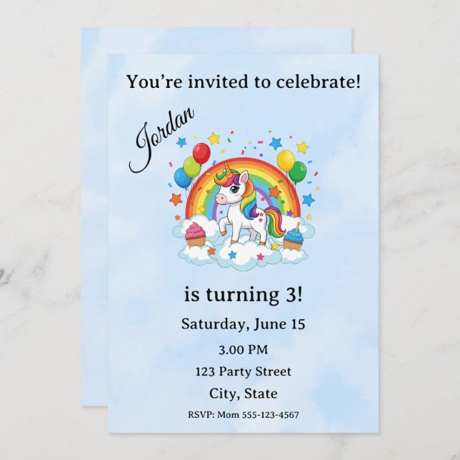 Convite Editable Kids Birthday Invitation  (Frente/Verso)