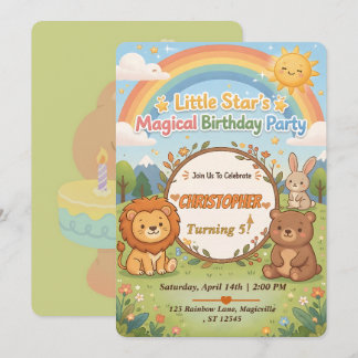 Convite Editable Magical Forest Animals Birthday Invite