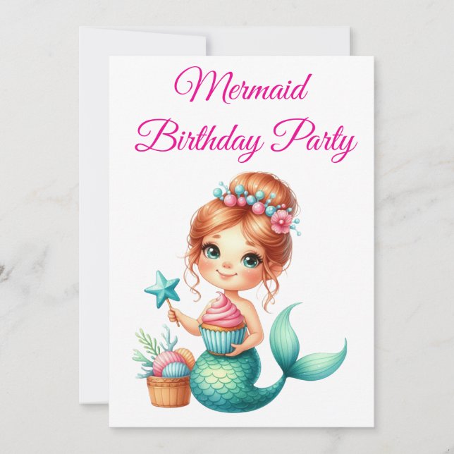 Convite Editable Mermaid Birthday Invitation 🧜‍♀️✨  (Frente)