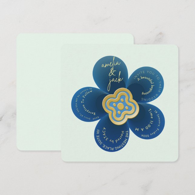 Convite Editable Minimalist Flower Wedding Invite | Custom (Frente/Verso)