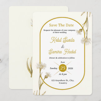 Convite Editable Minimalist Gold Botanical Wedding Invite